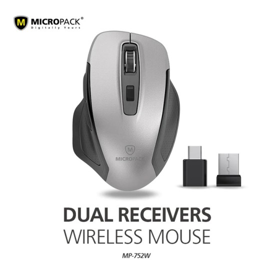 USB C USB A Wireless Mouse Dual Receivers MP-752W-GY